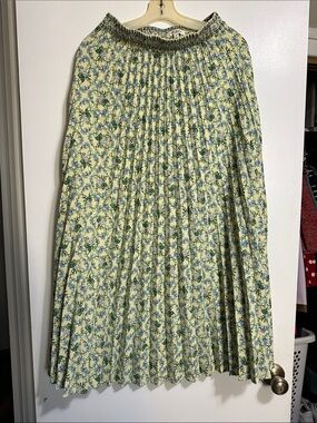 Max Studio yellow Floral Pleated Midi Skirt with Green and Blue Print size S.